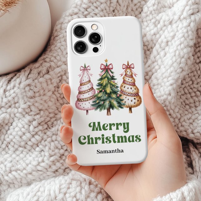 Trendige Weihnachtsbäume Wasserfarbe Leopard Gesch Case-Mate iPhone Hülle (Trendy Christmas trees watercolor leopard phone case gift)