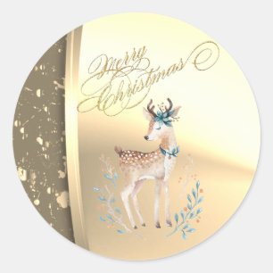 Trendige Weihnachtsrentier ,Faux Gold Runder Aufkleber
