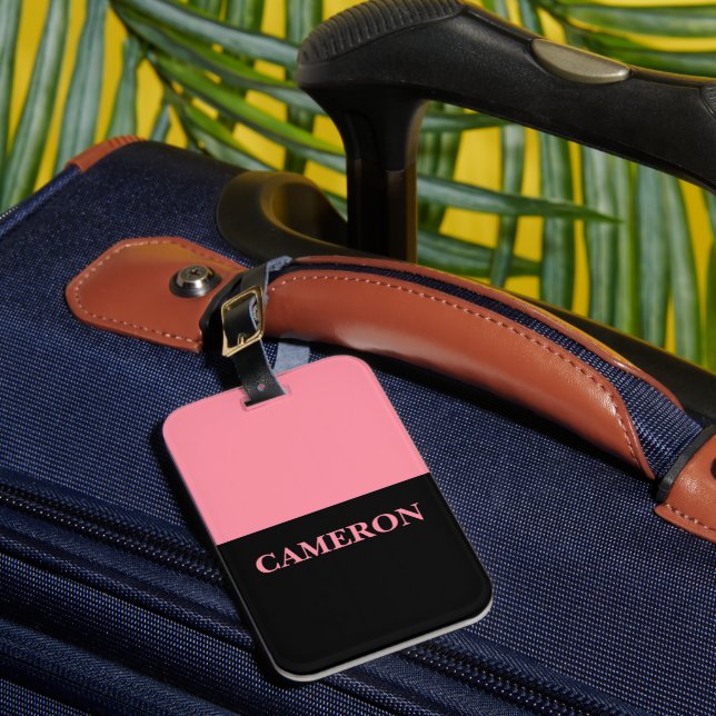 Trendige zwei Farben | Name | Schwarz und Lachs Ro Gepäckanhänger (Vorderseite Insitu 1)
