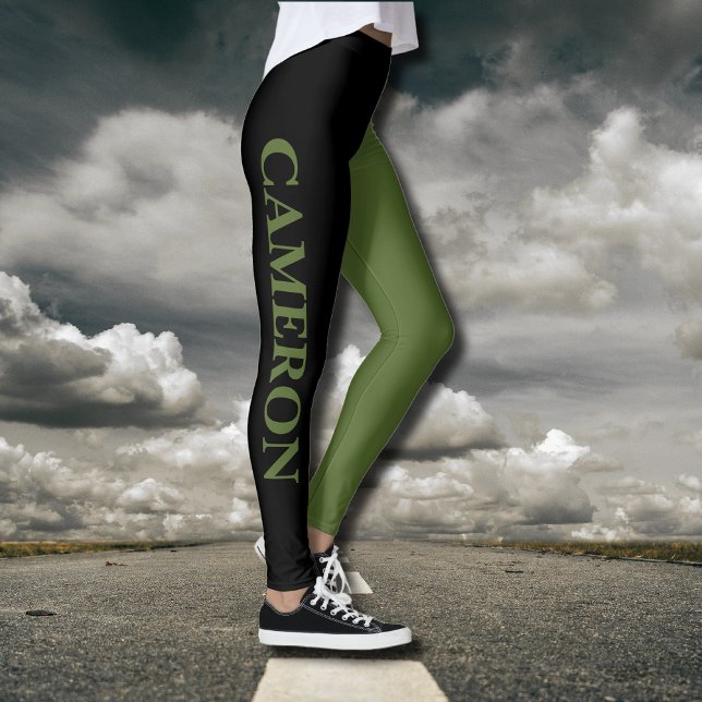Trendige zwei Farben | Name | Schwarz und Oliven g Leggings (Von Creator hochgeladen)
