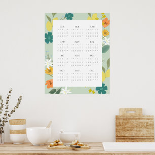 Trendiger 2025 Minz-Farbiger Wildblumen-Kalender Poster