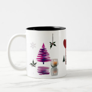 Trendiger abstrakter Weihnachtsbaum mit Pinselstri Zweifarbige Tasse