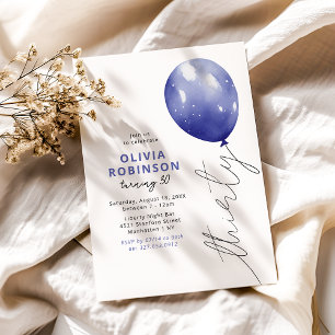 Trendiger blauer Ballon 30. Geburtstag Einladung