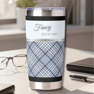 Trendiger blauer Karo-Fancy-und-Focused-Reisebeche Thermobecher