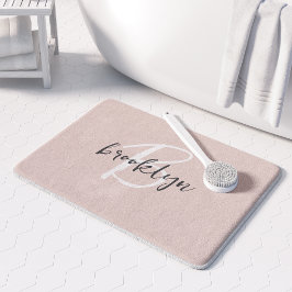 Trendiger Blush Pink Grauer Schreibschrift Monogra Badematte