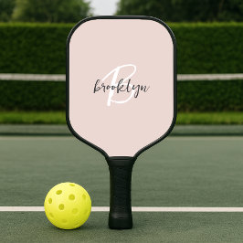 Trendiger Blush Pink Grauer Schreibschrift-Monogra Pickleball Schläger