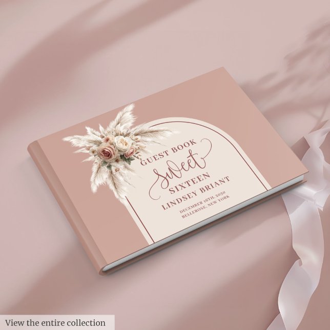 Trendiger Boho-Staubrosa Pampas-Blumen-Sweet-Sixte Gästebuch (Trendy Boho Dusty Pink Pampas Floral Sweet 16)