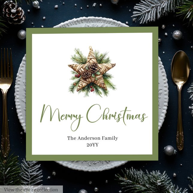 Trendiger Boho-Weihnachtsbaum im botanischen Stil Serviette (Trendy Chic Boho Christmas Tree in Botanical Style Paper Dinner Napkins)