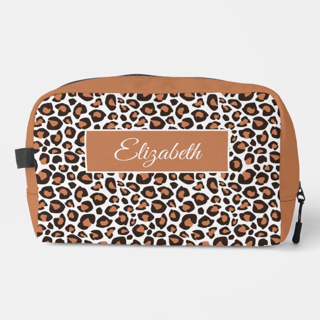 Trendiger brauner Leopard mit Namen Kosmetiktasche Waschbeutel (Vorderseite)