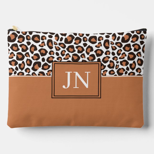 Trendiger brauner Leopardenprint mit Initialen Zubehörtasche (Vorderseite)