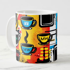 Trendiger, bunter Pop-Kunststil mit individuellen Kaffeetasse