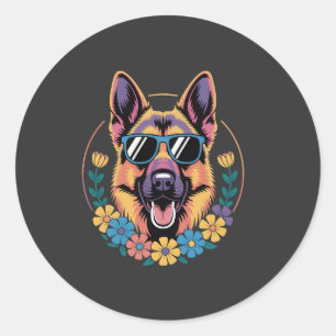 Trendiger Deutscher Schäferhund im floralen Stil Runder Aufkleber