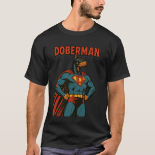 Trendiger Dobermann Superheld Hund Comic Stil Vint T-Shirt