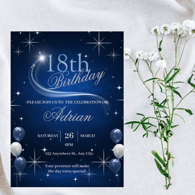 Trendiger Eleganter Blau Silber Geburtstag  Einladung (Von Creator hochgeladen)
