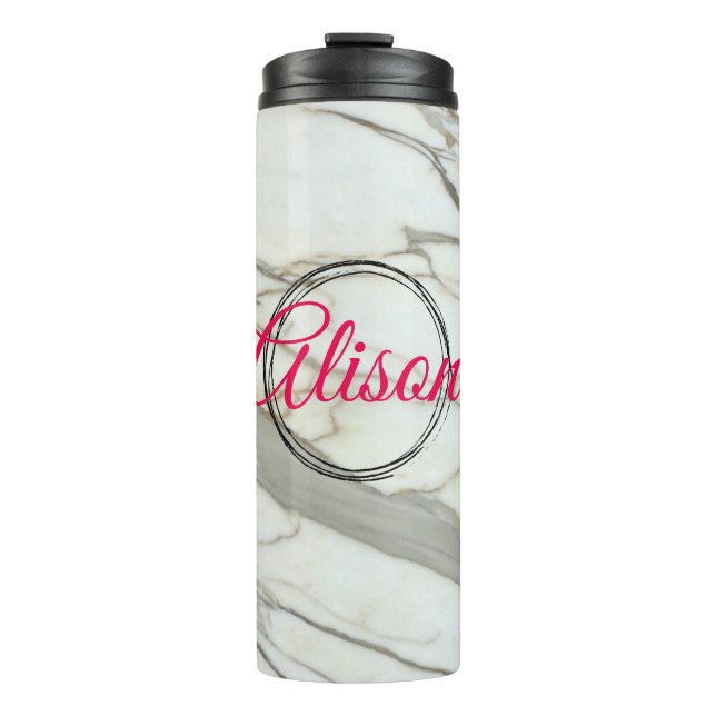 Trendiger Fuchsienrosa individuelle Name aus weiße Thermosbecher (Vorderseite)