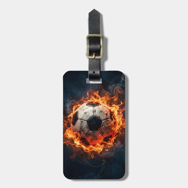 Trendiger Fußball auf Feuerfußball Personalized   Gepäckanhänger (Vorderseite vertikal)