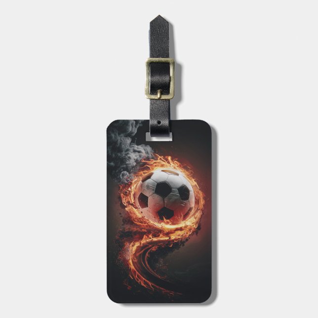 Trendiger Fußball auf Feuerfußball Personalized   Gepäckanhänger (Vorderseite vertikal)