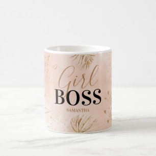 Trendiger, girly rosa und goldener Girl Boss Name Kaffeetasse