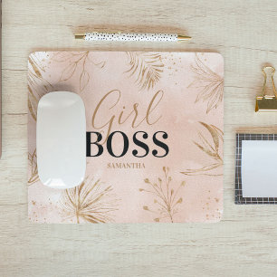 Trendiger, girly rosa und goldener Girl Boss Name Mousepad