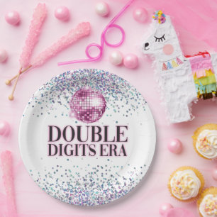 Trendiger Glitter Disco Doppelziffer Geburtstag Pappteller