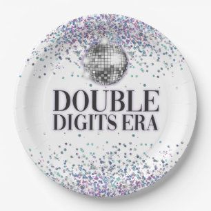 Trendiger Glitter Disco Doppelziffer Geburtstag Pappteller