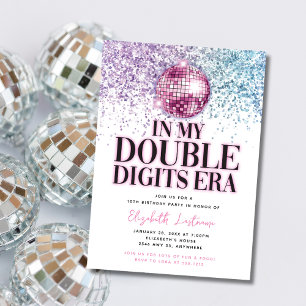 Trendiger Glitter Disco Doppelziffern-Era-Geburtst Einladung