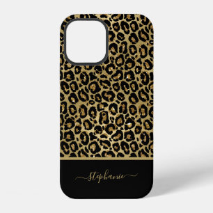 Trendiger goldener Glitter-Leoparden-Tierdruck-Mon iPhone 12 Hülle