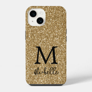 Trendiger goldener Glitter-Monogramm-Initial-Name iPhone 14 Hülle