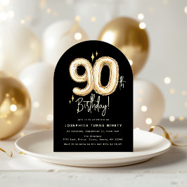 Trendiger Goldener Neunzig-Ballon 90. Geburtstagsf Einladung