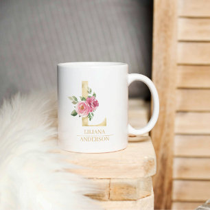Trendiger goldener Wasserfarben-Blumenbuchstabe L  Kaffeetasse
