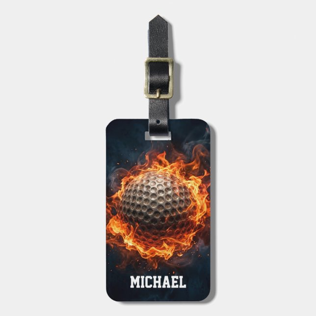 Trendiger Golfball auf Feuer Personalized          Gepäckanhänger (Vorderseite vertikal)