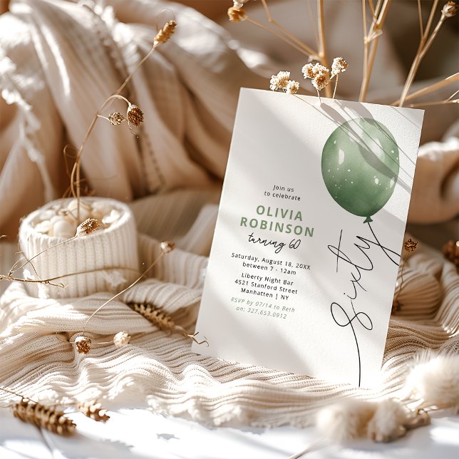 Trendiger grüner Ballon 60. Geburtstag Einladung (Von Creator hochgeladen)