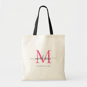 Trendiger heißrosa schwarzer Monogramm Anfangsbuch Tragetasche