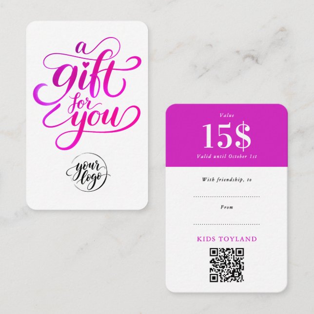 Trendiger Hot Pink Rabatt-Gutschein QR-Code-Script Rabattkarte (Vorne/Hinten)