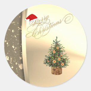 Trendiger Kiefernbaum Orange, Weihnachtsmannmütze, Runder Aufkleber