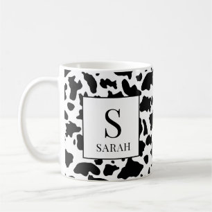 Trendiger Kuhdruck-Monogramm-Initial-Name-Becher Kaffeetasse