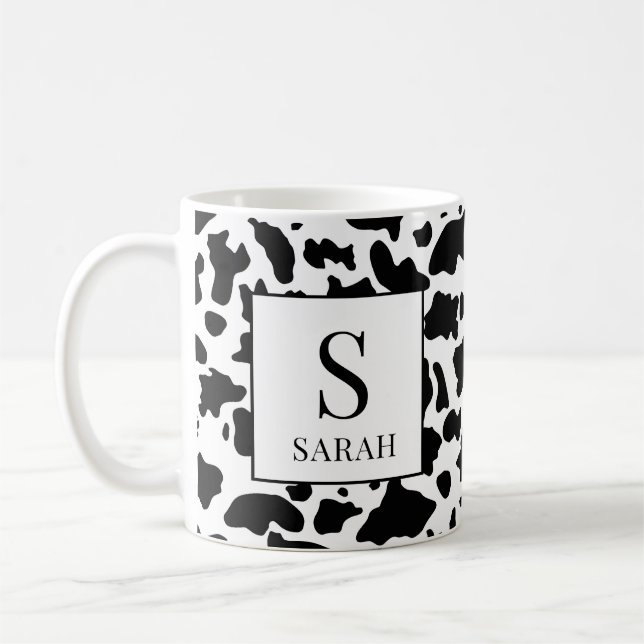 Trendiger Kuhdruck-Monogramm-Initial-Name-Becher Kaffeetasse (Links)