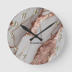 Trendiger Kupfer-Glitter-Marmor Runde Wanduhr