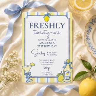 Trendiger Lemon-Aesthetic Freshly 21 Geburtstag Einladung