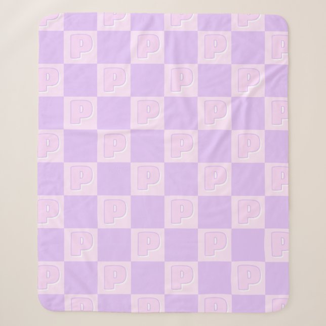 Trendiger lila Monogramm-Initial-Karo-Check  Sherpadecke (Vorderseite)