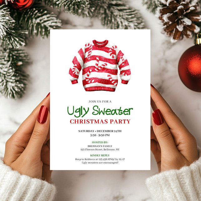 Trendiger lustiger hässlicher Weihnachtspullover X Einladung (Trendy Funny Ugly Sweater Xmas Invite Design)
