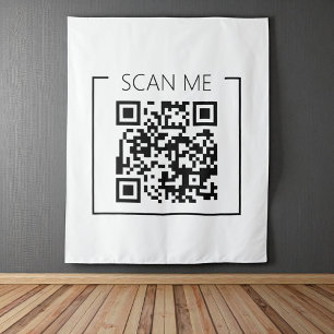 Trendiger minimalistischer QR-Code-Scan-me-Geschäf Wandteppich