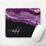 trendiger mit Monogramm Glitzer-Agate aus lila und Mousepad<br><div class="desc">Ein Zuhause- und Schulmauspad mit modernen niedlichen,  gürlich mit Monogramm Schriftzeichen mit elegantem,  gürtelig lila und goldenen Glitzer-Agate. Sie können die Vorlage mit Ihrem eigenen Text personalisieren.</div>