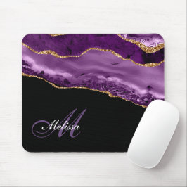 trendiger mit Monogramm Glitzer-Agate aus lila und Mousepad