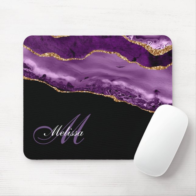 trendiger mit Monogramm Glitzer-Agate aus lila und Mousepad (Mit Mouse)