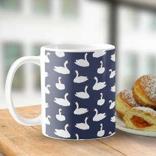 Trendiger moderner blauer Schwan-Muster-Becher Kaffeetasse