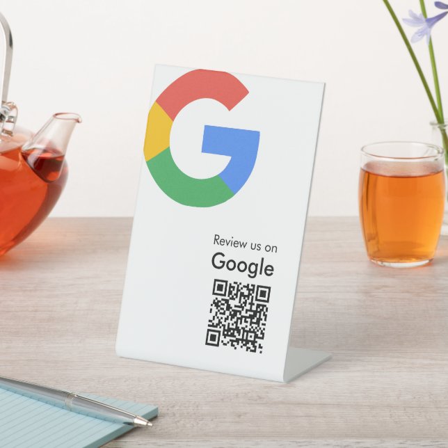 Trendiger moderner Google-Review-QR-Code Sockelschild (In SItu)