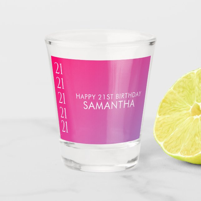 Trendiger moderner knalliger rosa Gradient 21. Geb Schnapsglas (Vorderseite)
