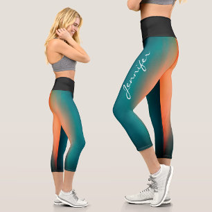 Trendiger Name Dunkles Teal zu Orange  Farbverlauf Capri Leggings