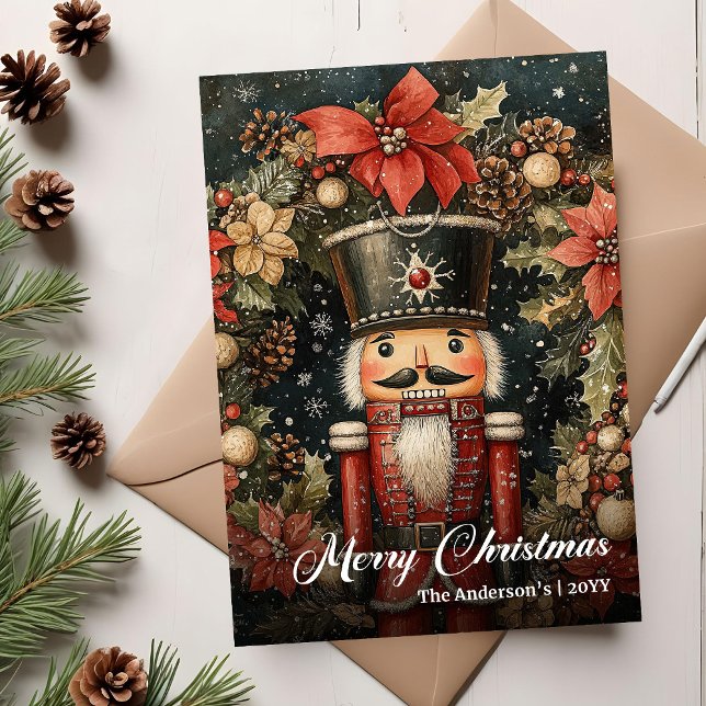 Trendiger nostalgischer Weihnachtsnussknacker-Druc Feiertagskarte (Trendy nostalgic Christmas nutcracker printable Holiday Card)